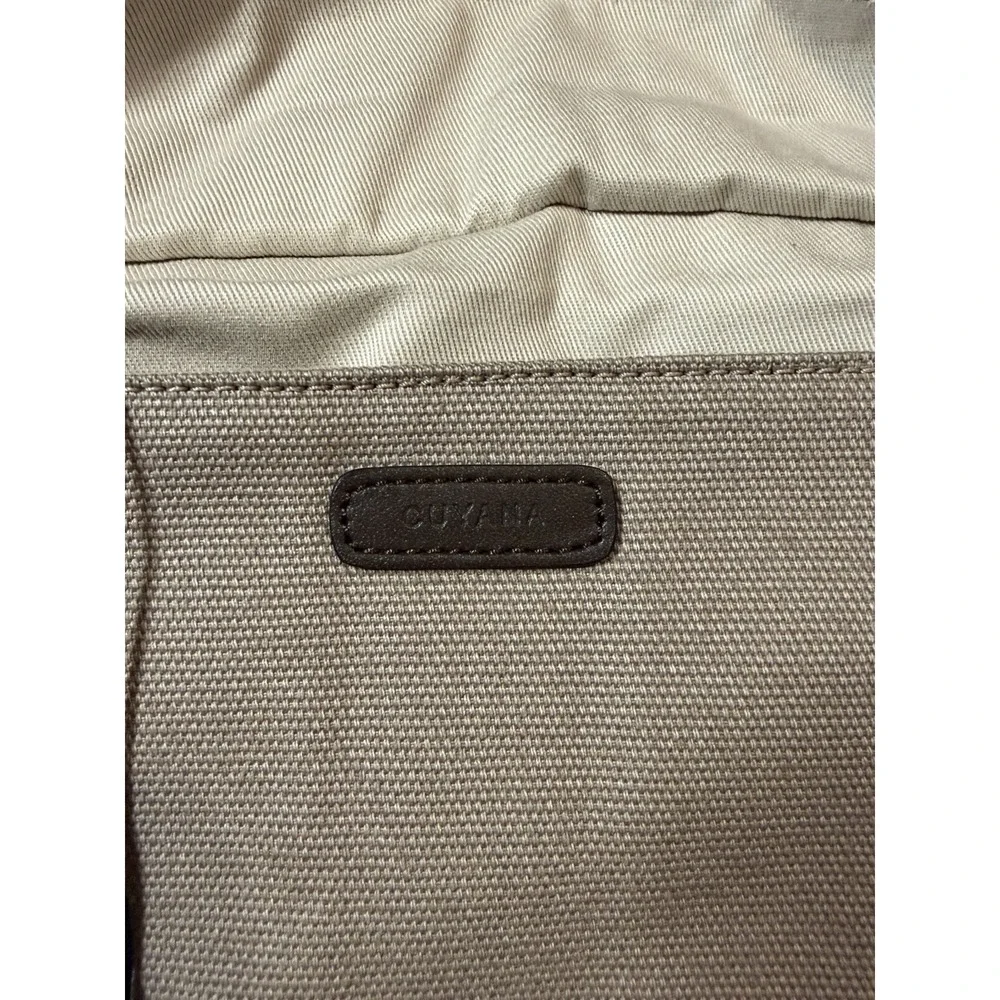 Cuyana Mens Triple Zipper Weekender Canvas/Leather Trim Travel Brown Bag